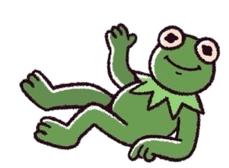 drawing of kermit the frog lying down waving